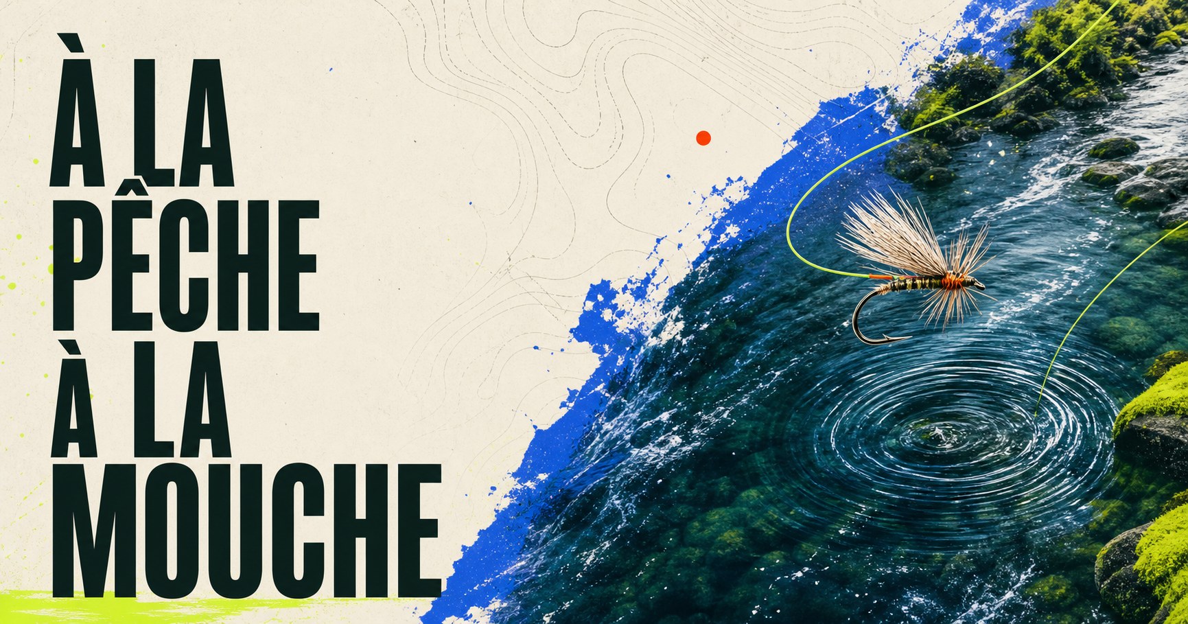 Illustration éditoriale d’une mouche artificielle et d’un courant